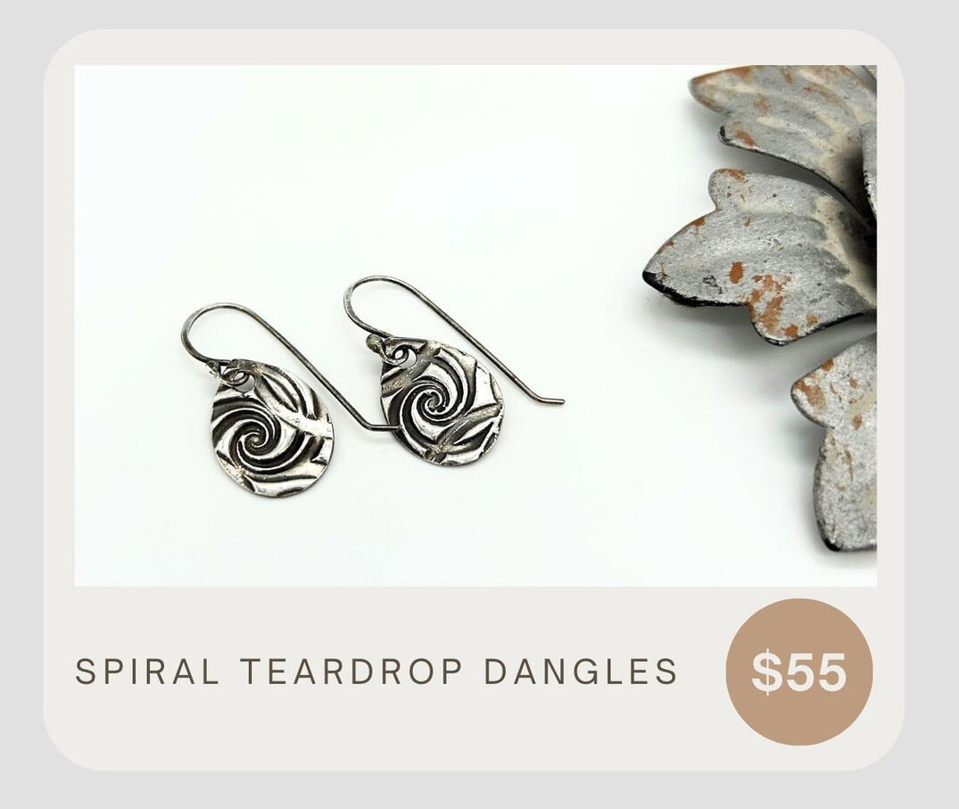 Dainty spiral teardrops, easy to wear with any outfit. Lightweight and comfortable and made from .999 silver. Ear wires are .925. Enjoy these everyday earrings for a fun, fashionable look!