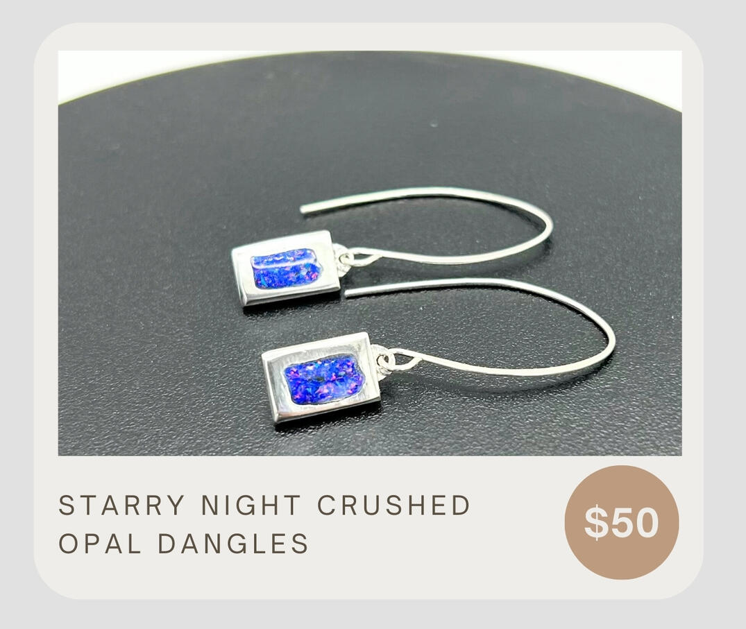 Starry Night crushed opal dangles with specs of blue and pink! These will catch the light and catch eyes! .925 ear wires. Light and dainty.