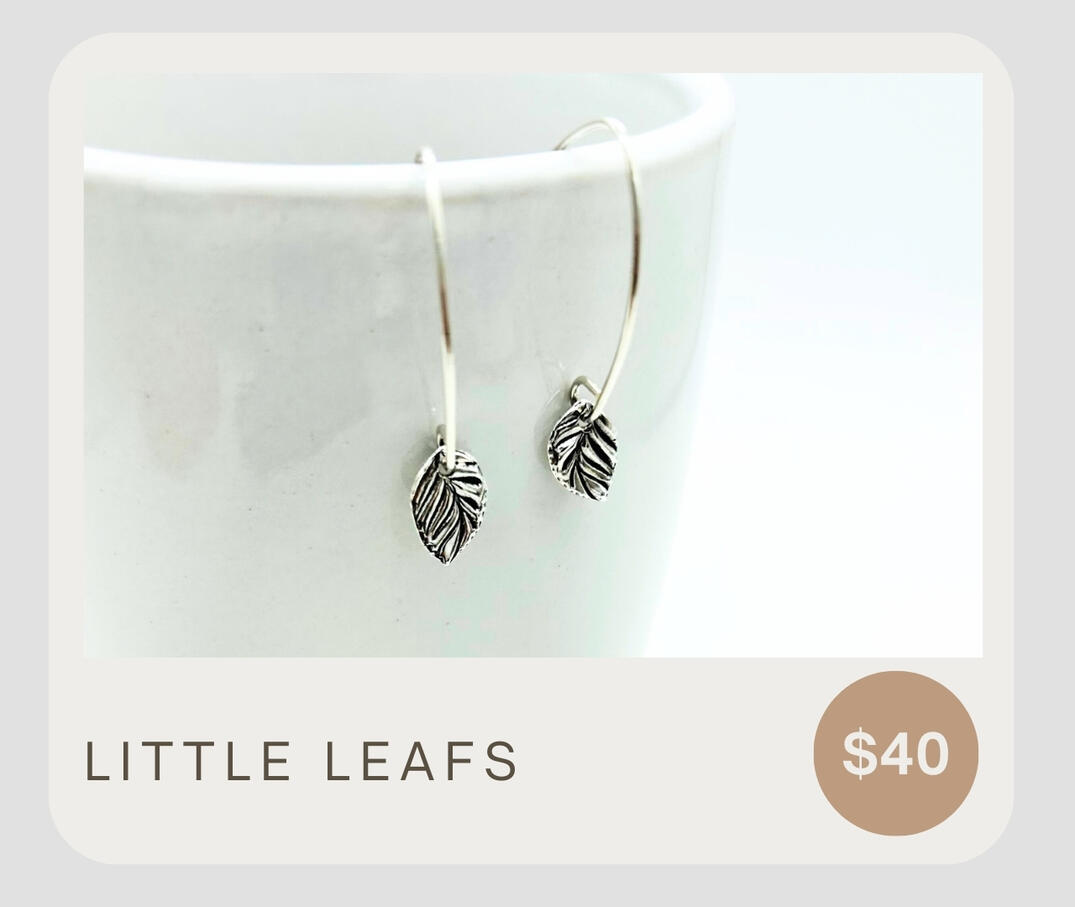 Dainty little leafs are a beautiful compliment to your everyday outfits. Small, but noticeable, the leaves are made of .999 silver and the ear wires are .925.