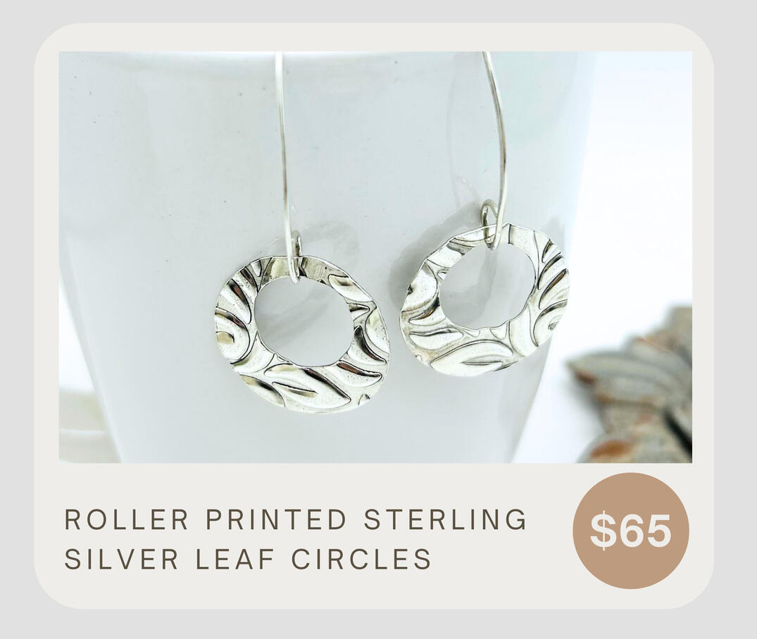 These earrings are sterling silver and roller printed for a deep, luxurious leaf pattern. They are lightweight and can be worn casually or dressed up. The perfect gift!