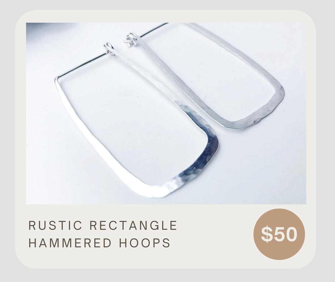 These sterling silver modern hoops are handmade and rustic. These geometric hoops are hammered hundreds of times to achieve this chunky faceted look. These handmade funky loops dangle about 2 inches. Sure to be a staple item for any wardrobe.