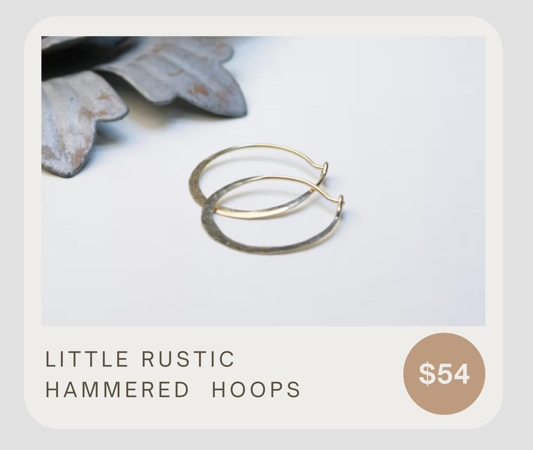 Cute little rustic hammered hoops. These dainty 14k gold fill hoops are classic and classy with standard size ear wires (20 gauge). Modern handmade 3/4 inch hoops. Artisan earrings for everyday wear.