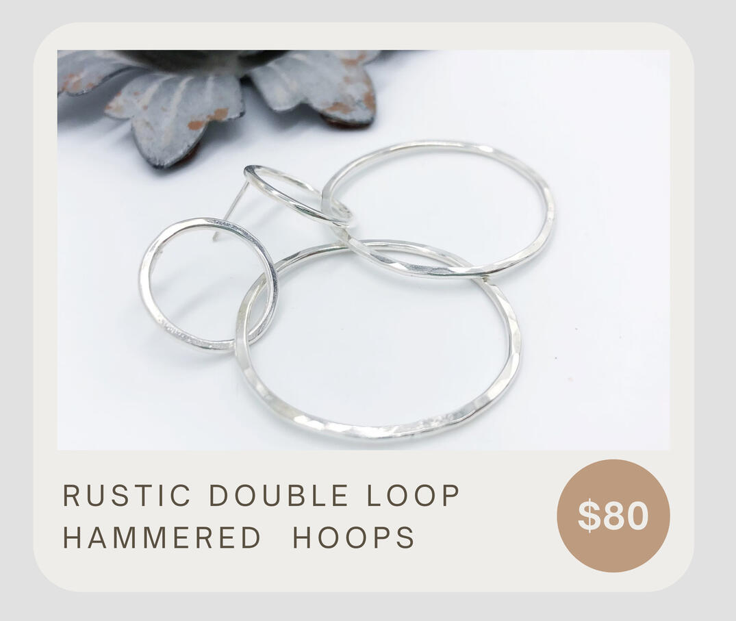 These geometric hoops are hammered many times to achieve this chunky faceted look. These handmade funky loops dangle about 2 inches. Sure to be a staple item for any wardrobe. Modern stud earrings for everyday wear!
