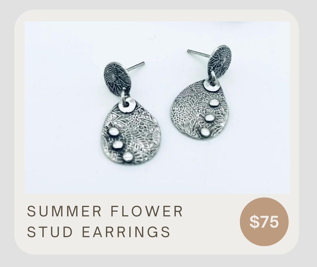 Intricate floral designs adorn these delicate stud earrings, complete with fine silver dangles &amp; sterling silver ear wires.