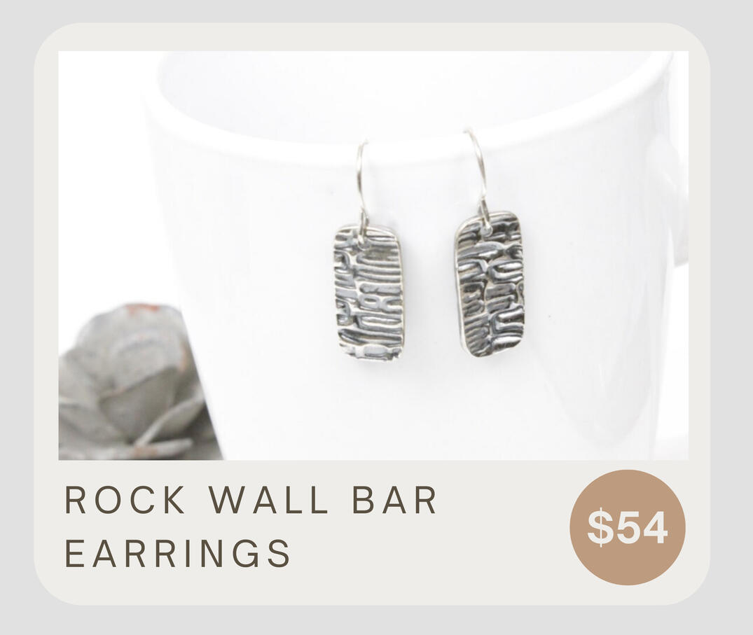 These fine silver bar earrings have 2 sided geometric designs. Handmade, rustic and funky! These gorgeous lightweight dangle earrings will compliment many outfits. These dangle about 1 1/4 inches from top of ear wire to bottom of bars.