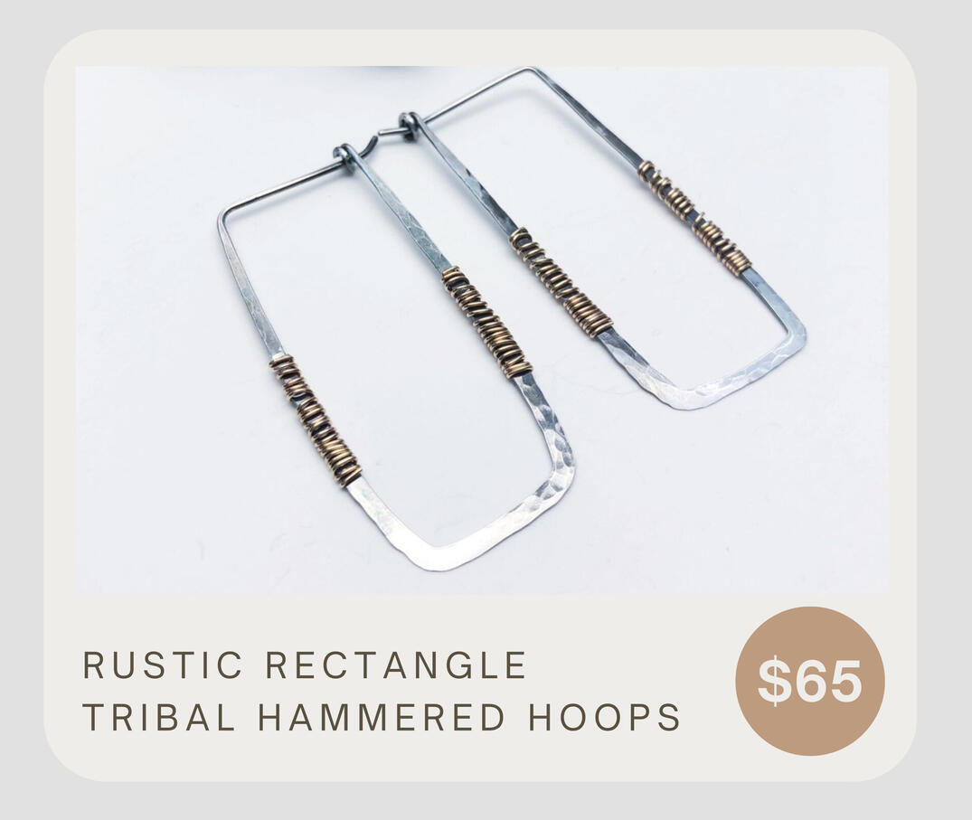 These artisan wire wrapped sterling silver hoops are handmade and a mix of classic gold and funky hammered sterling silver! These hoops are hammered hundreds of times to achieve this chunky faceted look, oxidized, and polished.