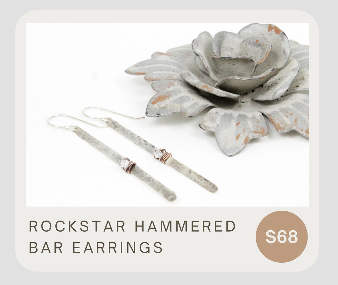 Handmade, rustic and funky! These gorgeous lightweight dangle earrings will compliment many outfits and catch the eye. Pictured above is the 3&quot; dangle length from top of ear wire to the bottom of the bar.