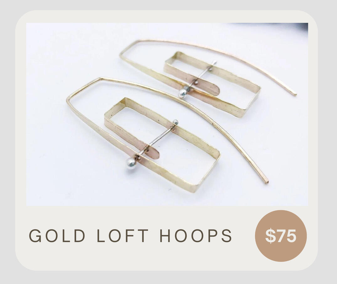 Funky and classy at the same time! These start with raw 14k gold filled wire and sterling silver wire. Then they are hammered and shaped. These dangle about an 1 5/8 inches by about 7/8". Mixed metal funk and style.