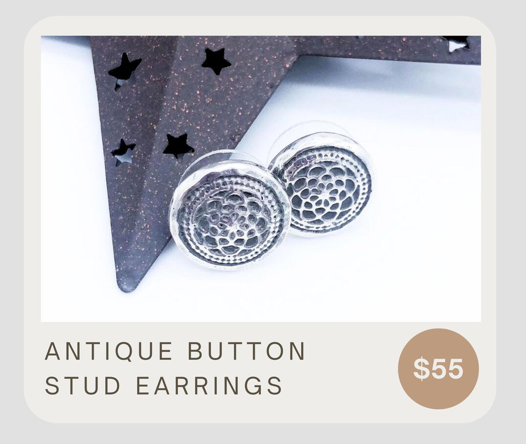 Handmade unique stud earrings made from 925 sterling silver. Stamped from an antique button and perfect for everyday wear!