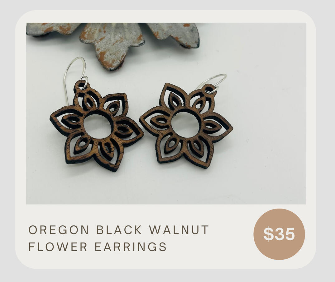 These are beautiful earrings made from locally sourced Oregon Black Walnut. They are lightweight, yet sturdy and give a natural vibe. The beautiful wood grain and classic design will make you feel sophisticated and trendy!