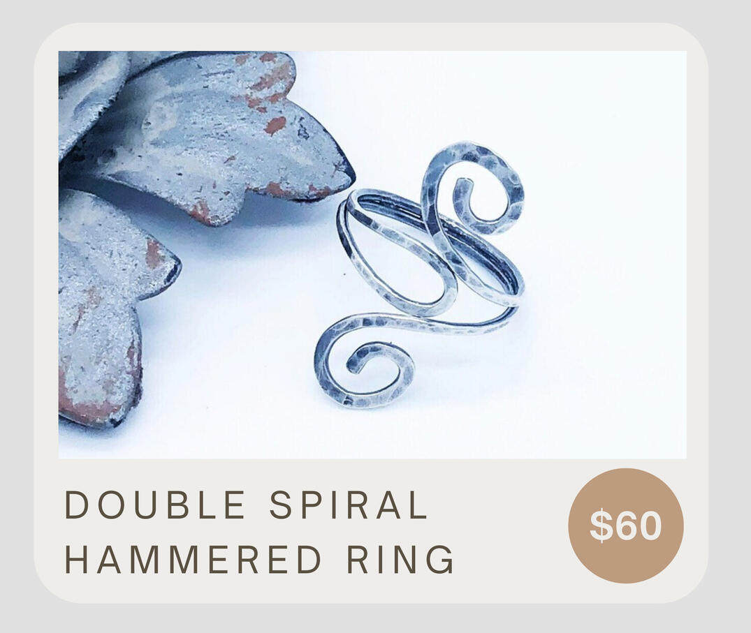 Double spiral ring. Handmade, hammered, and soldered .925 sterling silver solitaire ring . Made to order in your size (size 4-10). 3-5 production days before shipping. You&#39;ll be sure to catch eyes with this ring!