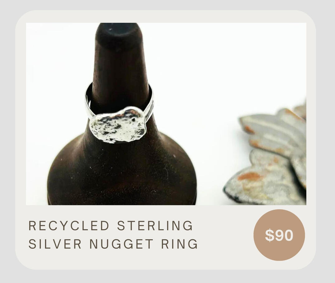 Recycled Sterling Silver Nugget Ring features recycled sterling silver for a unique, eco-friendly look. The design has been crafted to be eye-catching while remaining practical and sustainable.