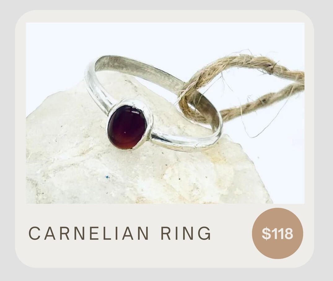 A simple yet stunning ring made from recycled sterling silver featuring a fine silver bezel &amp; Carnelian gemstone. This is a one of a kind piece.