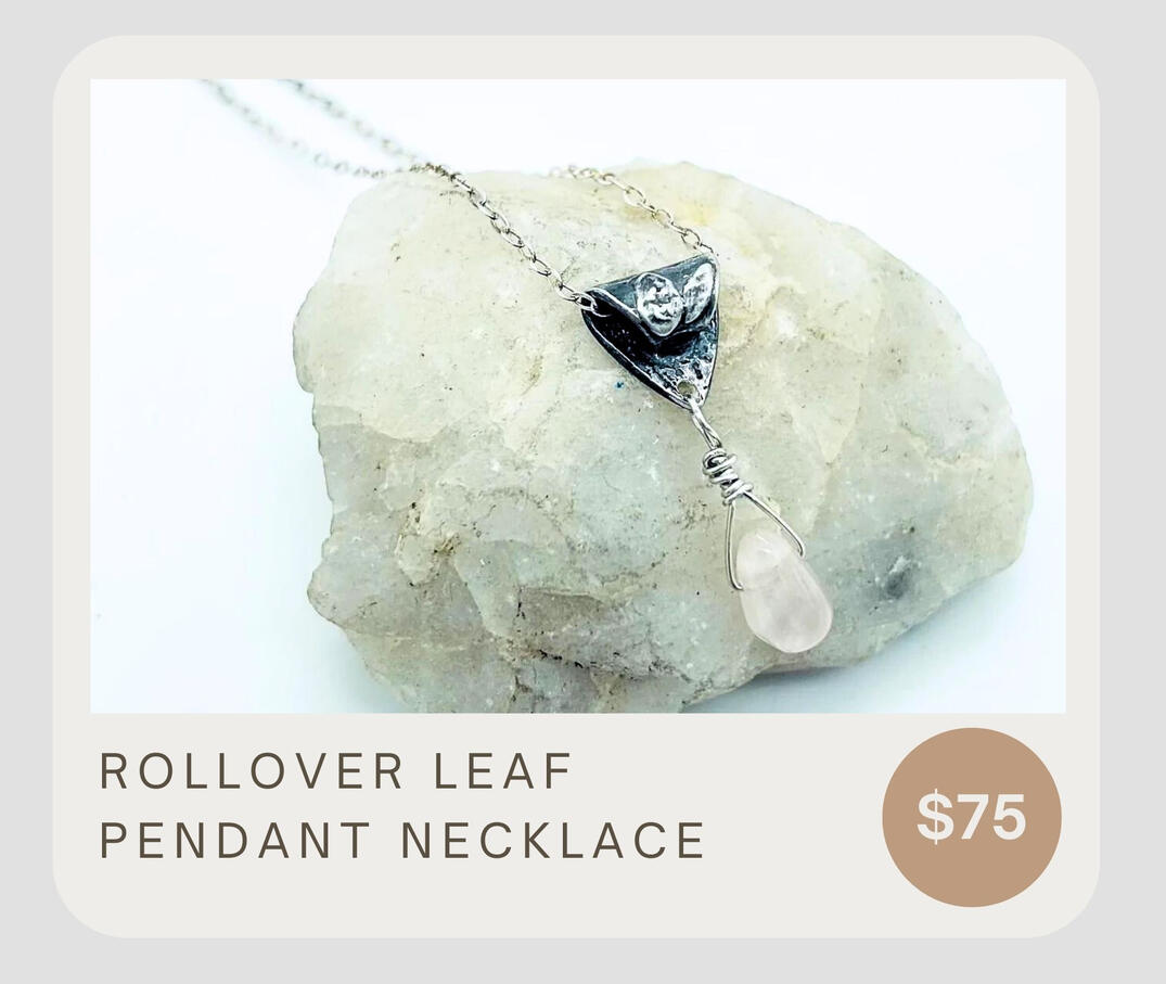 Featuring a sterling silver 16&quot; chain, this necklace showcases a fine silver leaf pendant with a beautiful Rose Quartz charm.